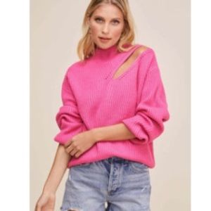 ASTR the Label Cutout Turtleneck Sweater Bright Pink